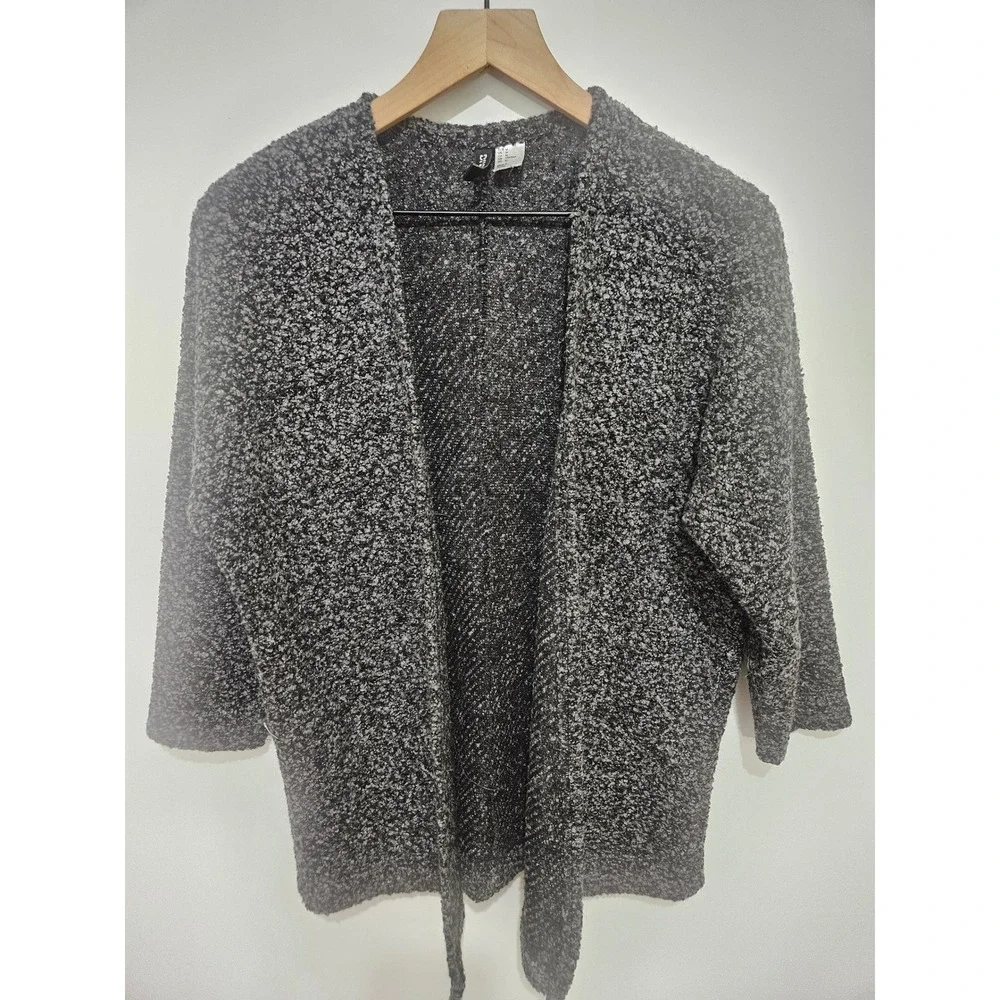 H&M Divided Grey Black Boucle Knit Open Front Cardigan Sweater Wool Blend Medium